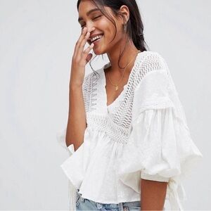 Free People Drive you Mad Embroidery Blouse M